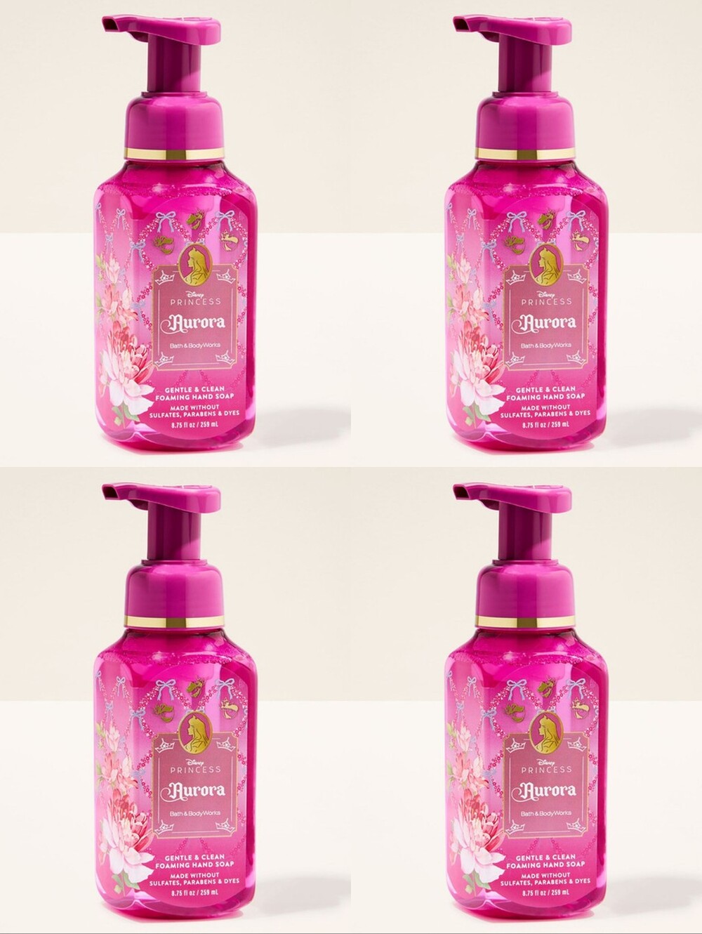 Bath Body Works Disney Aurora Gentle & Clean Foaming Hand Soap Set of 4 NEW Rare